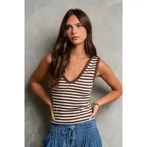 Kylen Striped Tank Top in Brown