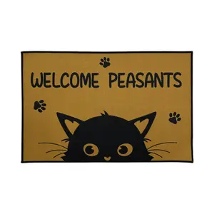 Adorable Black Cat Welcome Doormat | Soft Crystal Velvet Floor Decor