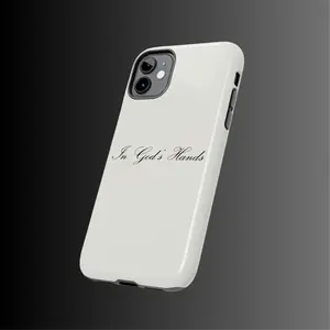 In God's Hands Phone Case | Script Faith Typography - Durable Lexan Polycarbonate & TPU Liner - UV Protected - Wireless Charging Compatible