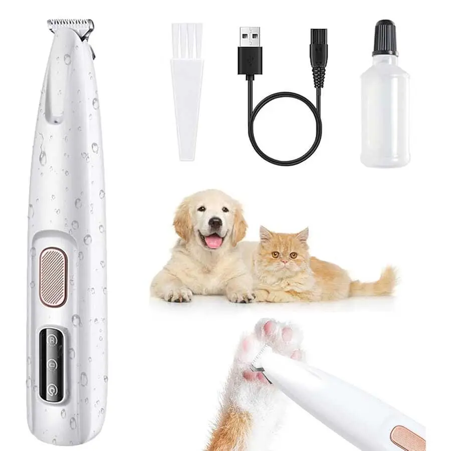 Ultra-Low Noise Pet Grooming Clippers Set - ABS, LED Light, Cleaning Brush, Smooth Cut, Precise Trim, Waterproof Rechargeable, Includes Blades, Letters, 1x40cm Power Cable, for Small Dogs & Cats Paws, Daily Grooming