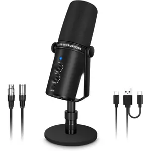 XLR/USB Dynamic Microphone,PC Computer Microphone for Podcasting,Vocal Recording,Live Streaming,Gaming,Voice-Over,All Metal Professional Studio Mic Kit with Noise Cancelling,USB-C Port