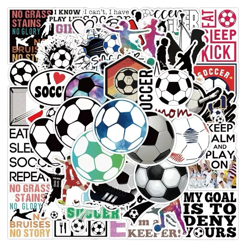50 pcs Soccer Ball Football Cute Mix Stickers Decals for Water Bottle Laptops Phones Phone Case Scooter Consoles Walls Luggage Case Books Journal Notebook Craft Project Party Decoration，A109