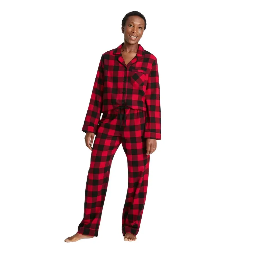 Women's Holiday Buffalo Check Plaid Flannel Matching Family Pajama Set XXL Comfort Womenswear