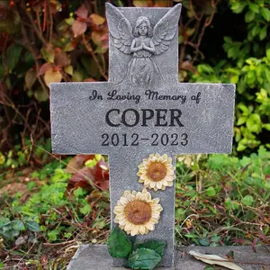 Personalized Angel Cross Engraved Pet Memorial Stone Dog Grave Marker Dog Tombstone Cat Headstone Pet Loss Gift Cemetery Garden Plaque