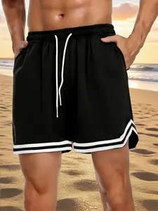 Men's Summer Sports Basketball Shorts, Elastic Mesh Quick-Dry Five-Inch Pants, Breathable and Comfortable Athletic Wear, Drawstring Waist Shorts