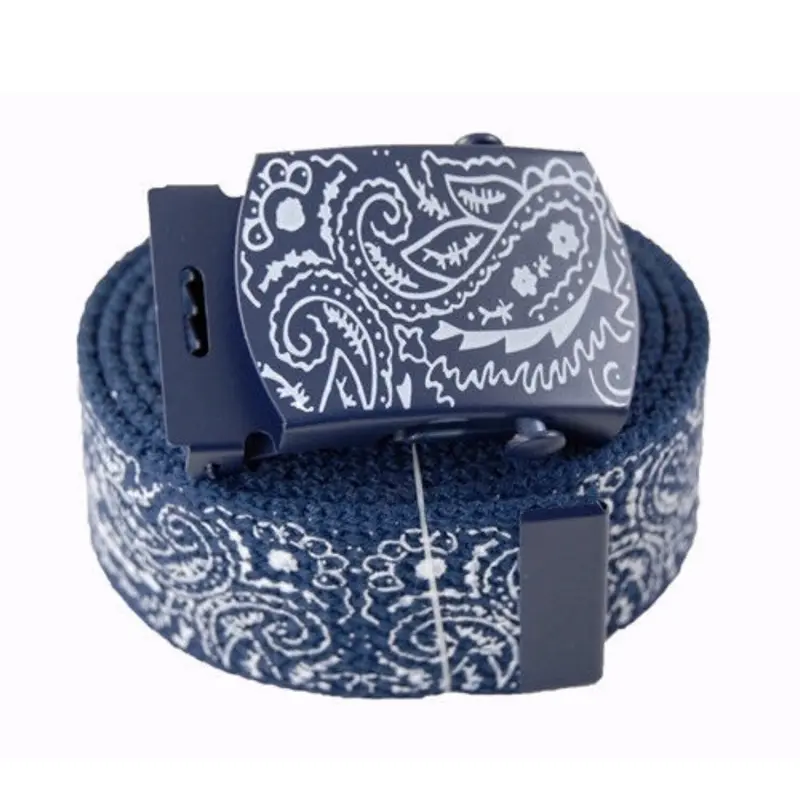 Canvas Military Bandana Pattern Flip Top Web Belt & Buckle 48", 54", 60", 72 Inches with Black and White Design