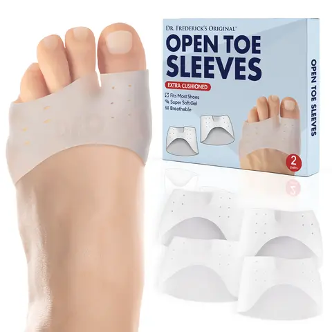 Dr. Frederick's Original Men/Women Cushioned Gel Open Toe Sleeves - 4 Pack - 50% Extra Cushioning - Stretchy Metatarsal Protection - Breathable Cooling Gel Design - Ball-of-Foot Relief - All Seasons - Extended Wear - Machine Washable - Fits Any Foot Size