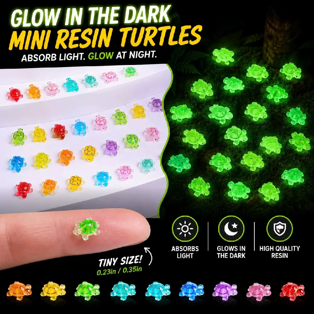 Glow in the Dark Mini Resin Turtles | Aquarium Decor | 8 Pack