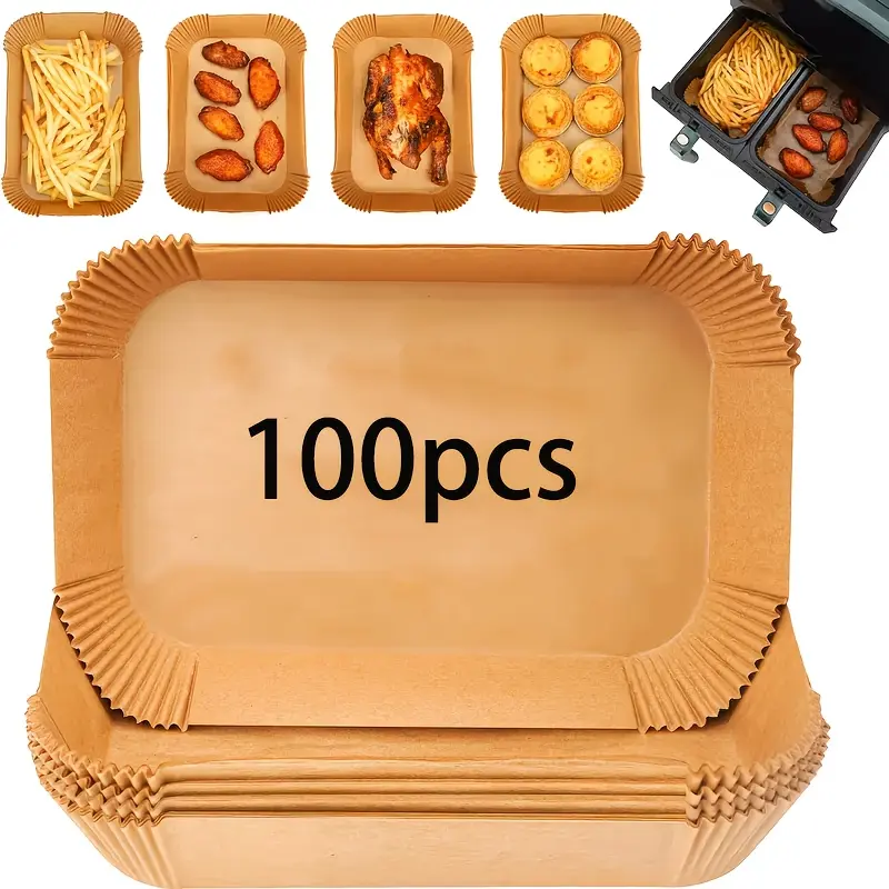 100 Rectangular Non-stick Paper Liners - Oil And Waterproof Parchment Paper For Cooking And Baking, Air Fryer Liners, Bakeware, Baking Accessories, Baking Essentials, Nonstick Baking Paper, Christmas gift,Thanksgiving gift,holiday gift.