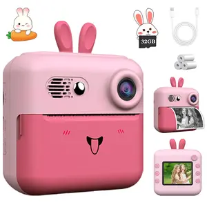 Kids Instant Print Camera with Dual HD Cameras & Cute Pattern, Portable Photo Booth for Parties, Best Christmas & Birthday Gift (with 32GB Card)