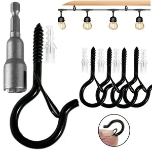 Heavy Duty Q Hook Set with Wing Nut Sleeves and Safety Clip Hooks, Multi-Purpose Metal Hanging Hooks for Outdoor String Lights, Hanging Plants and Patio Decor, Suitable for Wall, Wooden Fence and Deck Mounting