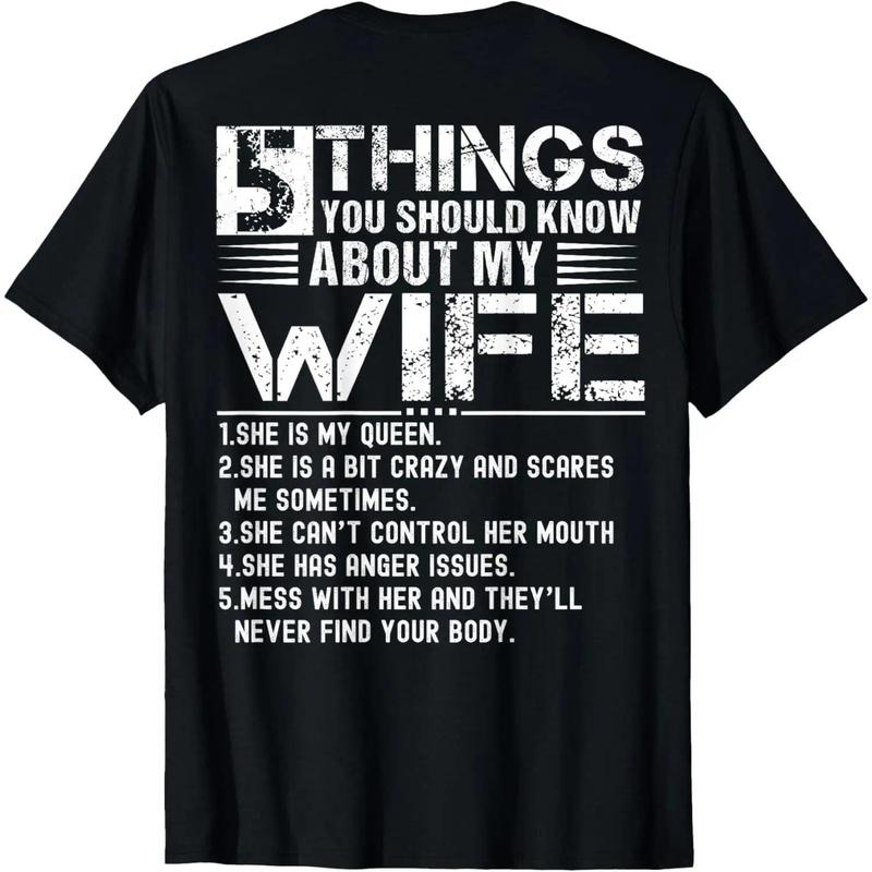 Cotton Short Sleeve 5 Things You Should Know About My Wife (On Back) Husband T-Shirt For Men Women