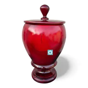 Agayu Algayu Wooden Lebrillo with Lid – Santeria / Regla de Ocha / Yoruba Orisha Altar Pot – Lebrillo de Alggayu en Madera – Approx. 15” Tall x 8” Wide