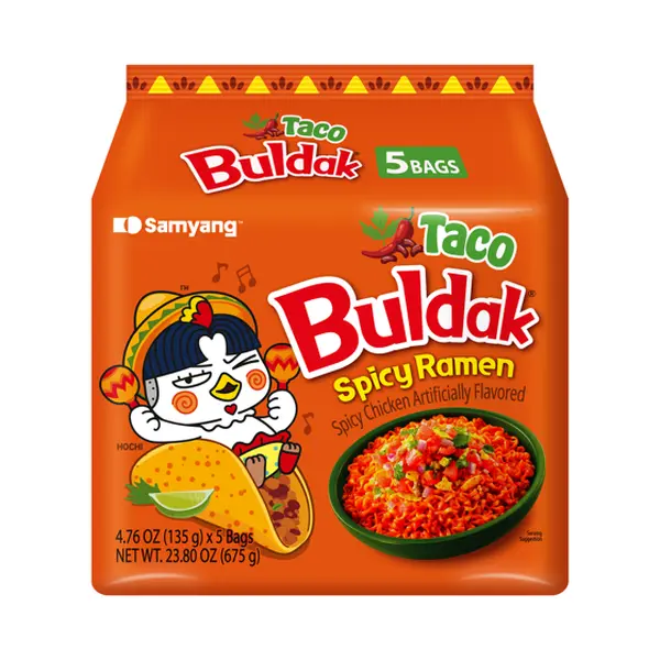 Samyang Buldak Spicy Taco Flavor Ramen, 4.76 oz, 5 Pack