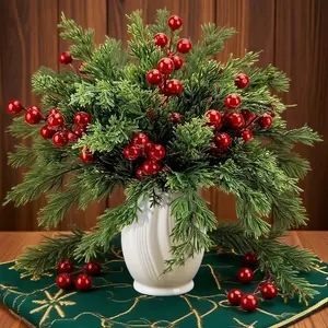 30-Piece Artificial Christmas Tree Set with Berries, Plastic Branches, Perfect for Holiday Decorations, Reusable Festive Ornaments, Home Decor Ornaments