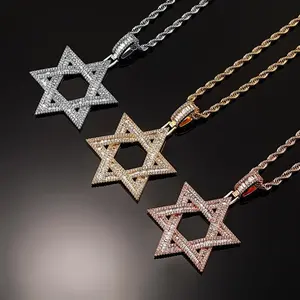 Hip hop style ladder square zircon six mountain stars empty pendant David star men and women's necklace pendant