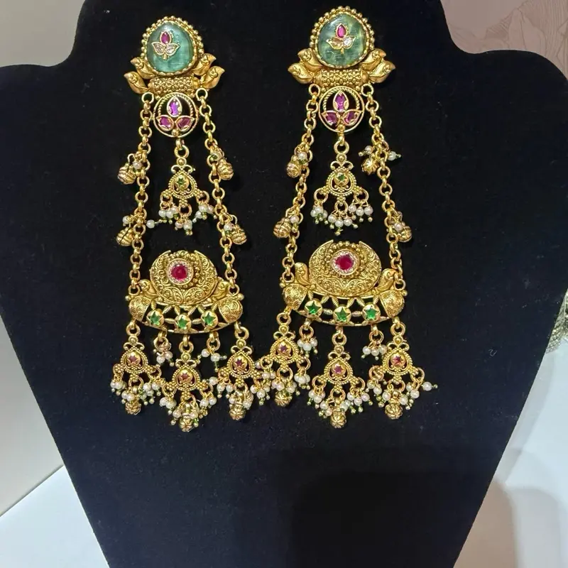 Heritage Premium Quality Earrings with Intricate Gold Design and Gemstone Accents for Elegant Wear