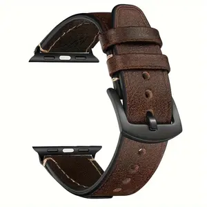 1pc Men's Genuine Leather Strap Compatible with Apple Watch 38mm 40mm 41mm 42mm 44mm 45mm 49mm, Strap Compatible with IWatch SE Ultra Series 9 8 7 6 5 4 3