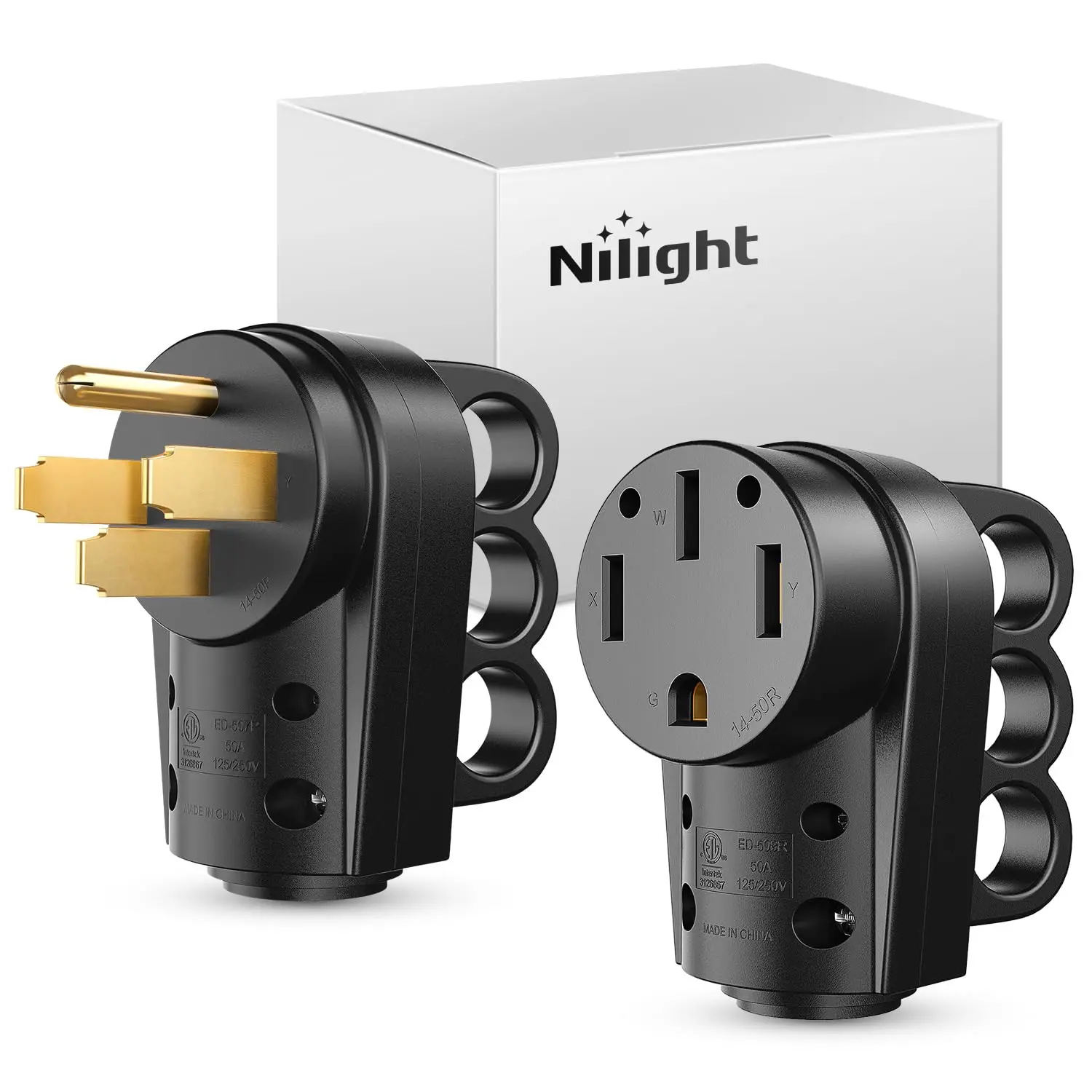 Nilight 50 Amp RV Male and Female Plug Set 14-50P 14-50R Receptable 125V/250V Volt Heavy Duty Electrical Camper ETL Listed for Caravan Motorhome Van Trailer