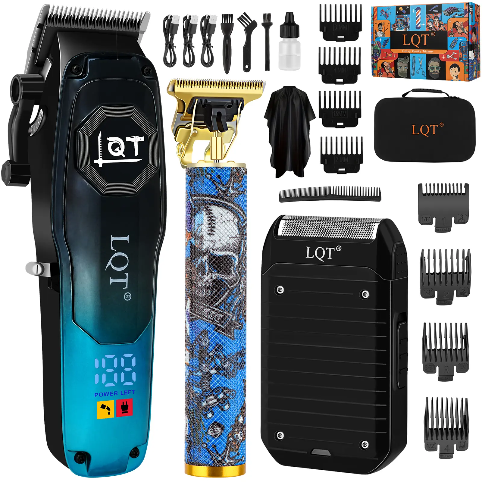 Men's 3-in-1 Professional Grooming Kit - Hair Clipper, Detail Trimmer, Electric Shaver Set with Powerful Motor, Precision Blades, LED Display, Complete Accessories for Haircuts & Beard Trimming