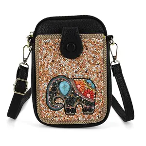 La Marey Golden Beaded Elephant Faux Leather Shoulder Crossbody Bag