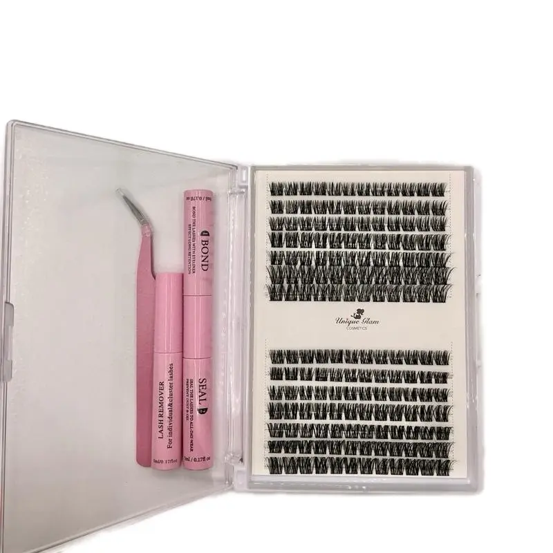 Unique Glam DIY Cluster Lash Kit – DIY-SET 01 9mm–15mm Lightweight & Reusable with Lash Remover & Bond