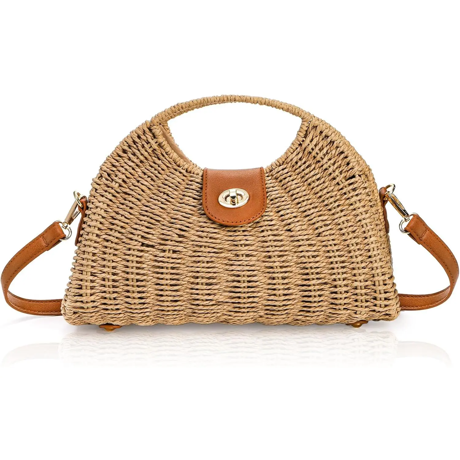 Straw Crossbody Bag for Women, Handwoven Rattan Summer Beach Straw Purse with Handle, Detachable Strap, Fashionable Dumpling Bag  Handbag Clutch Purse for Travel, Holiday