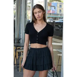 John Galt Women's Black Cable Knit Short Sleeve Cropped Cardigan