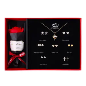 Tewiky Crown Cross Choker Necklace Earrings Gift Box Set For Women Trendy Hypoallergenic Suitable for Daily Wear Jewellry Gift for Valentine's Day for Fashion Springtok Collection For Blackfriday Christmas