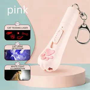 Rechargeable Laser Pointer Cat Toy with TPR Rubber, USB-Charged Interactive LED Light Chaser Cat Stick with 5 Designs for Self Play & Boredom Relief