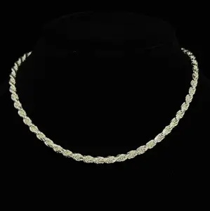 Italian 925 Sterling Silver 5mm Rope Chain Necklace 16in, 30.59g