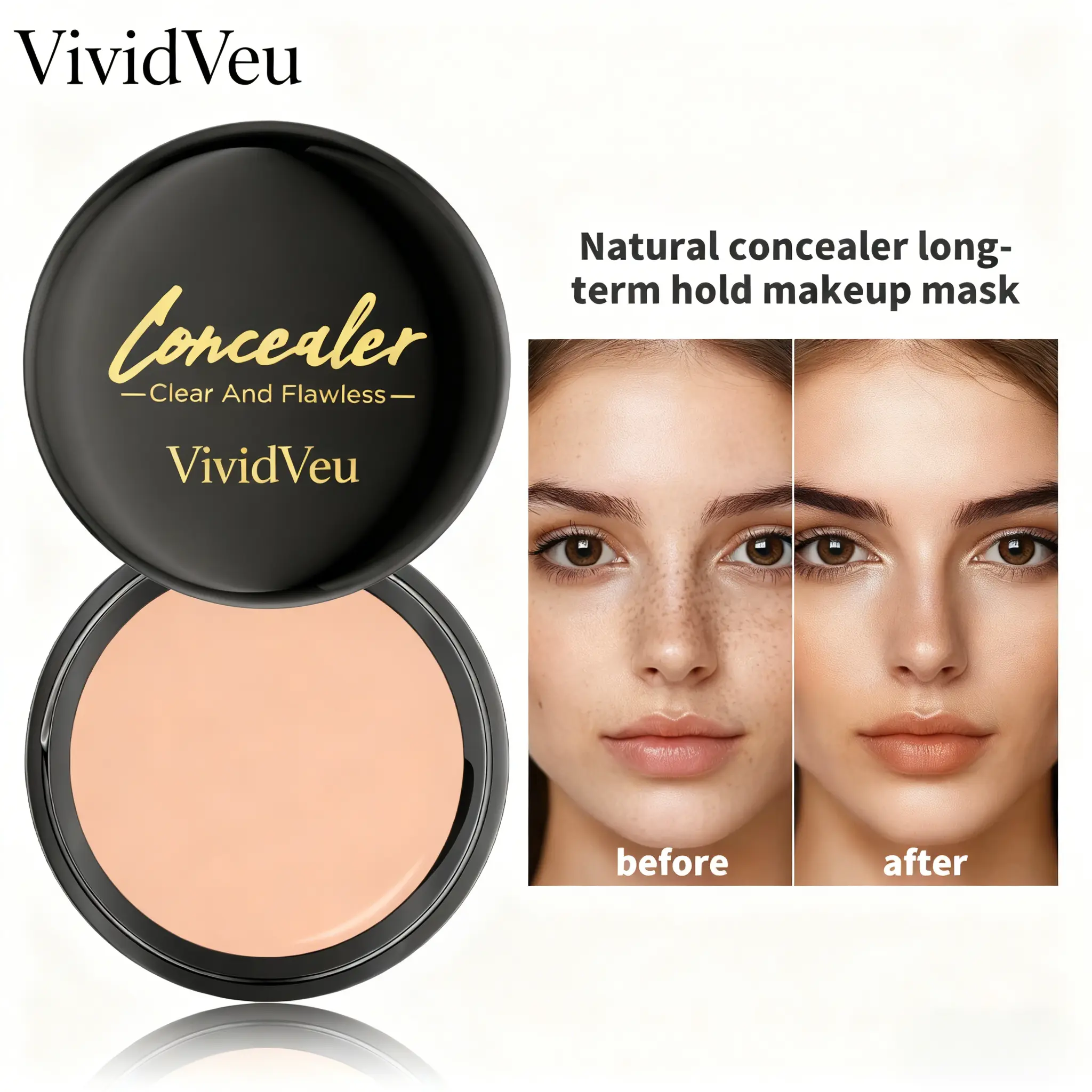 VIVIDVEU Plant Based Concealer Cosmetic, Full Coverage Dark Spot Corrector with a Long-Lasting Flawless Matte Finish for Fair Skin Tones, Gentle, Youth, Beginners, Waterproof