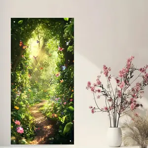 Forest Pattern Backdrop, 1 Count Magic Forest Background Door Panel, Wall Decoration, Indoor & Outdoor Decoration, Entrance Door Decoration, Banners