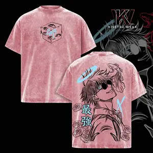 Gojo Satoru Vintage Washed Oversized T-Shirt – Jujutsu Kaisen Anime Graphic Tee, Soft Cotton Casual Streetwear Apparel, Unisex Top, Gift for JJK Fans, Anime Aesthetic Outfit