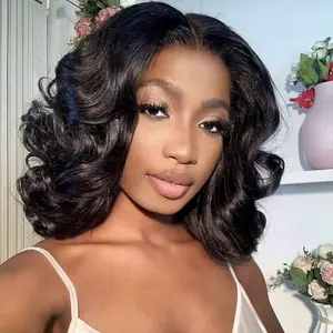 [NEW]AliPearl Wigs Natural Black Loose Body Short Bob Glueless 13×4  Lace Front Wig With Drawstring Pre Cut Pre Plucked Lace Ready to Go Human Hair