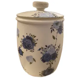 Vintage Floral Cookie Jar - Decorative Jar with Floral Patterns, Bead Top, and Decorative Detailing