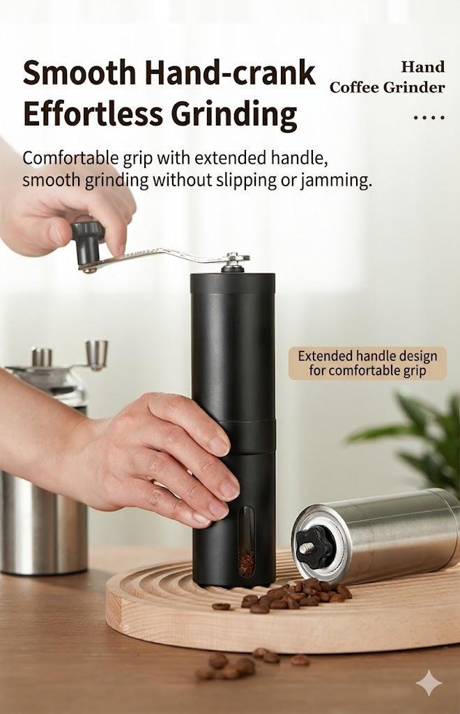 Hand-crank coffee grinder, portable manual grinder for home use, dedicated coffee powder grinding device for pour-over coffee