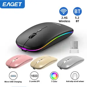 EAGET BT Mouse, Rechargeable LED BacklightMouse, Portable Mobile Optical OfficeWireless Keyboard Mouse for NotebookPC,Computer, Gaming Mouse, Office Accessories,Gaming Accessories,OfficeAccessories, RGB backlit mouse（Giveaway Type-C Expansion）