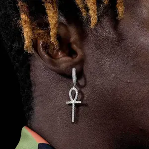 UUJ Zirconia Ange Cross Hip Hop Earrings for Men Women