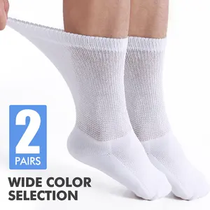 2 Pairs Bamboo Fiber Diabetic Socks for Men & Women - Non-Binding Extra Wide Top Neuropathy Socks - Crew Socks Comfort Comfortable Breathable Basic grippy sock ultra comfy Cotton Womenswear Compression Fit Minimalist Black Bridal diabetic ankle sock