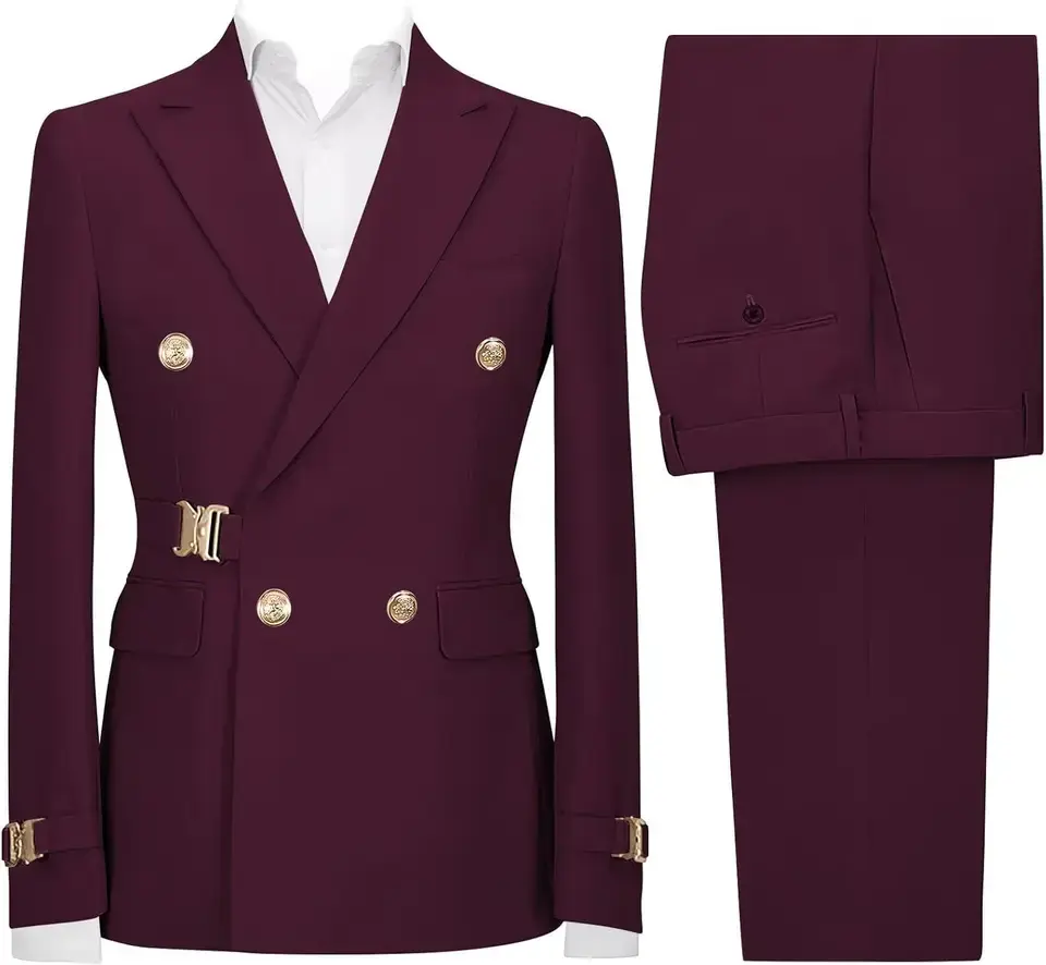 Mens 2 Piece Suit Slim Fit Double Breasted Suit Men Casual Blazer Jacket Pants Outfit