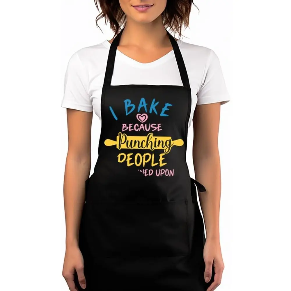 Women's Novelty Waterproof Cooking Aprons - 2-Pocket Cute Baking Aprons with "Kiss The Cook And Bring Me A Wine" Print, Mother's Day Gift, Novelty Cooking Aprons