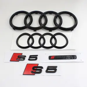 AUDI 4Ring Logo ABS Audi Sport S5 Letter Emblem Stickers Decal Car Hood Front Grille Emblem Rear Trunk Badge Sticker Auto Modification Accessories For Audi S5 2010-2019