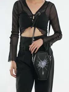 Dark Gothic Halloween coffin bag, cross-shaped crossbody bag, niche design fashionable and versatile two-color optional, personalized creative shoulder crossbody bag, suitable for daily commuting, shopping, etc., Casual Trendy Purses