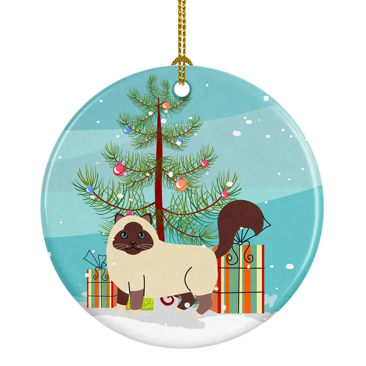 Birman Cat Merry Christmas Tree Ceramic Ornament