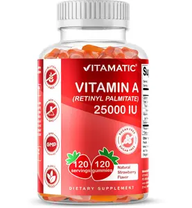 Vitamatic Sugar Free Vitamin A 25000 IU Gummies (Retinyl Palmitate) - Natural Strawberry Flavor - 120 Pectin Based Gummies (1 Bottle)