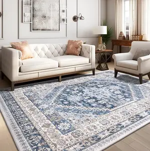 Rugs for Living Room Non-Slip Backing Washable Rugs Vintage Large Area Rug Stain Resistant Home Decor Rug Foldable Indoor Area Rugs
