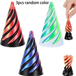 3-piece set of push-pull 3D spiral stress relief gadgets, 3D printed spiral cone stress relief toys, impossible pyramid perforated sculptures, suitable for alleviating ADHD and anxiety, best gift for friends (color random)