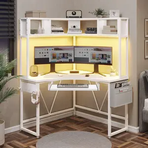 Triangle Corner Small Computer Desk with Keyboard Tray White