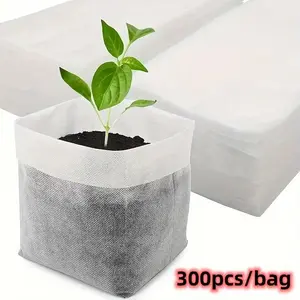 300 Biodegradable Seedling Bags, Non-Woven Fabric Planting Pots, Gardening Cloth Nursery Pots, Soil Transplant Supplies, 3.15x3.94 Inches